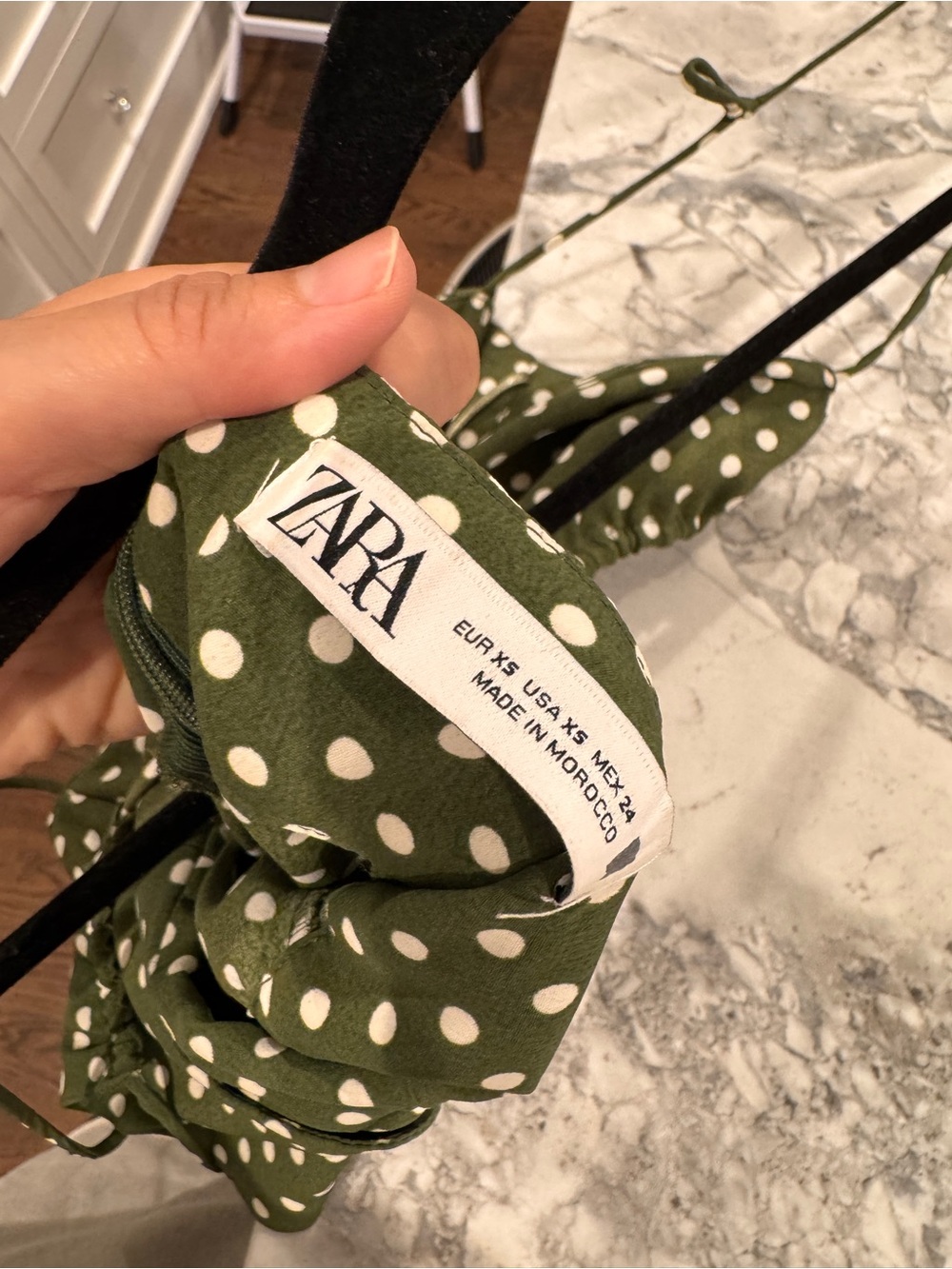 Zara Olive Green Polka Dot Maxi Dress with Side Slit - Picture 5 of 5